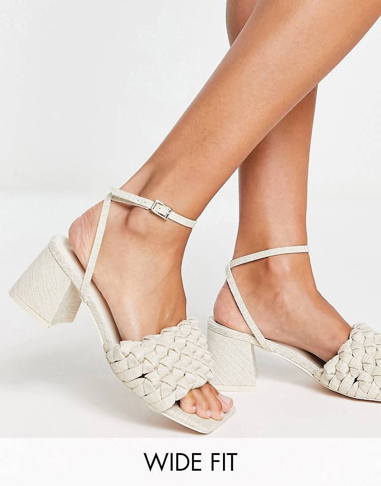 Public Desire Wide Fit Got This block heeled sandals with woven detail in natural